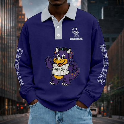 LIMITED EDITION - NEW CUSTOMIZED MLB30 COR COLORADO ROCKIES MEN LONG SLEEVE POLO