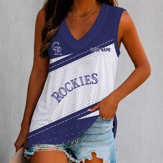 LIMITED EDITION - NEW CUSTOMIZED MLB30 COR COLORADO ROCKIES WOMEN'S V-NECK TANK TOP