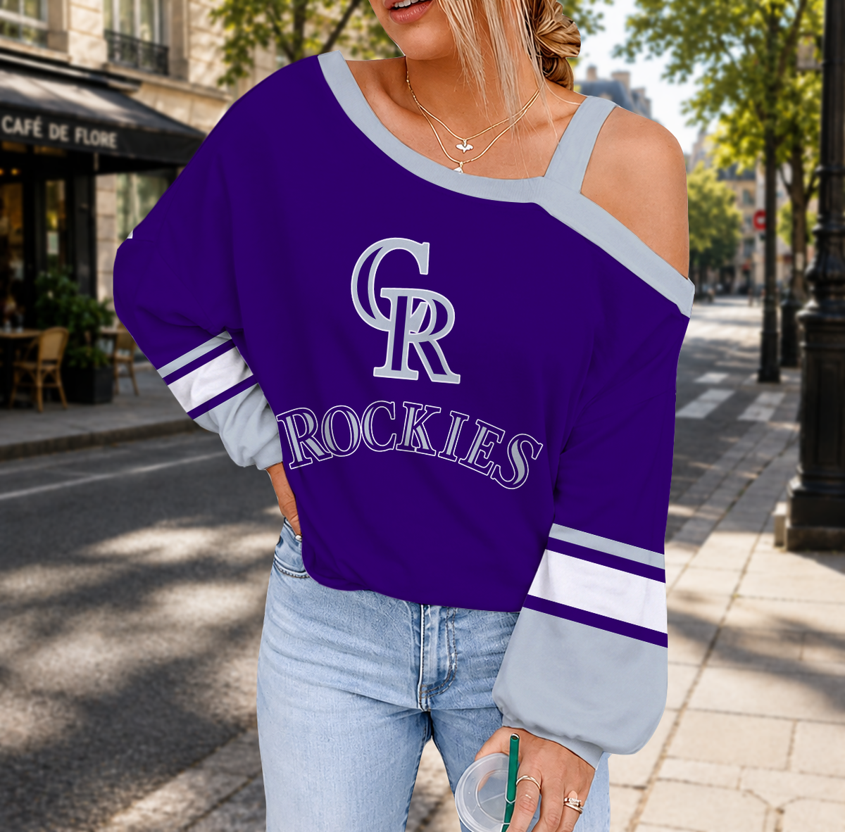 SPECIAL EDITION - NEW CUSTOMIZED MLB30 COR COLORADO ROCKIES DROP SHOULDER SWEATSHIRT