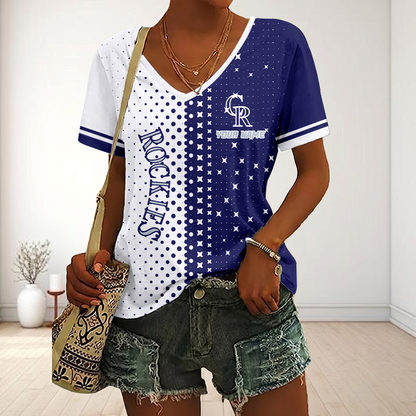 LIMITED EDITION - NEW CUSTOMIZED MLB30 COR COLORADO ROCKIES V-NECK FEMALE SHIRT