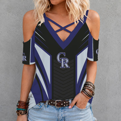 [FLASH SALE] NEW CUSTOMIZED MLB30 COR COLORADO ROCKIES CRISS CROSS V-NECK TOP