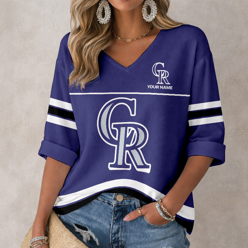 LIMITED EDITION - NEW CUSTOMIZED MLB30 COR COLORADO ROCKIES WOMEN'S HEART V-NECK LONG SLEEVE SHIRT