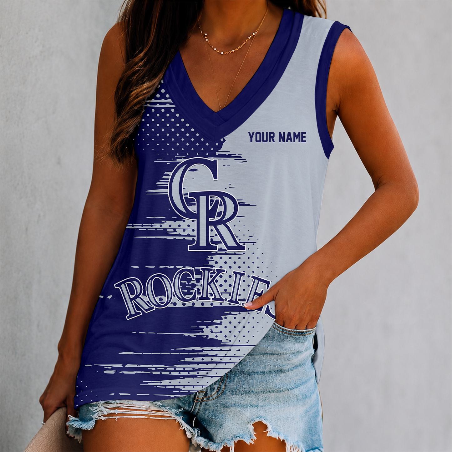 LIMITED EDITION - NEW CUSTOMIZED MLB30 COR COLORADO ROCKIES WOMEN'S V-NECK TANK TOP