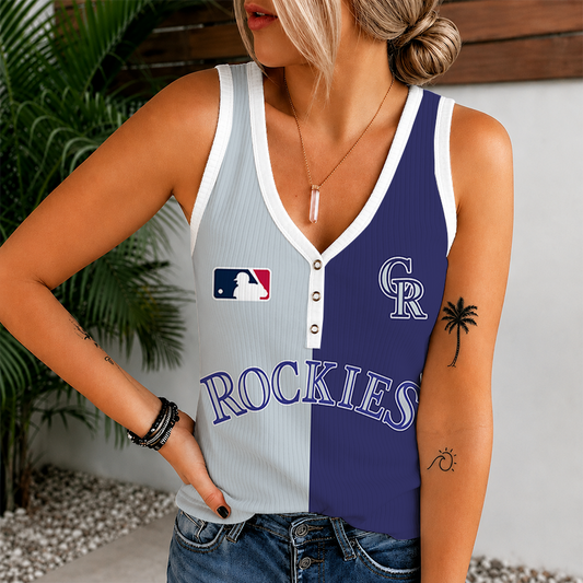 [FLASH SALE] NEW CUSTOMIZED MLB30 COR COLORADO ROCKIES WOMEN'S V-NECK TANK TOP