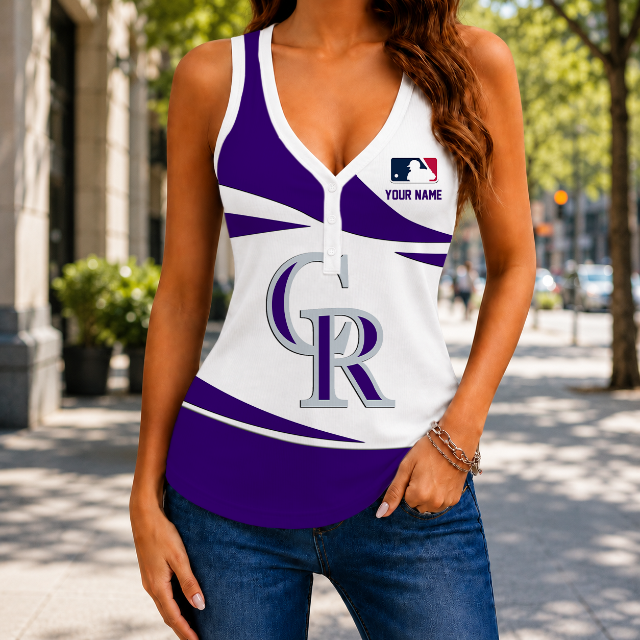 LIMITED EDITION - NEW CUSTOMIZED MLB30 COR COLORADO ROCKIES WOMEN'S V-NECK TANK TOP