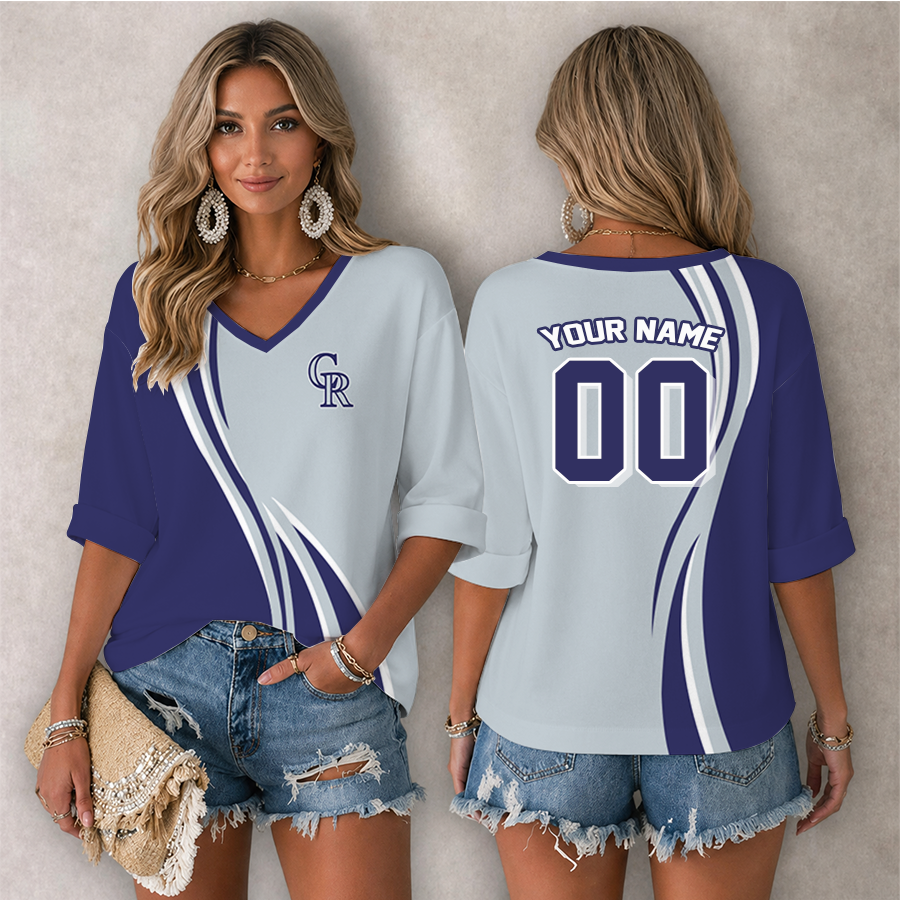 LIMITED EDITION - NEW CUSTOMIZED MLB30 COR COLORADO ROCKIES WOMEN'S HEART V-NECK LONG SLEEVE SHIRT