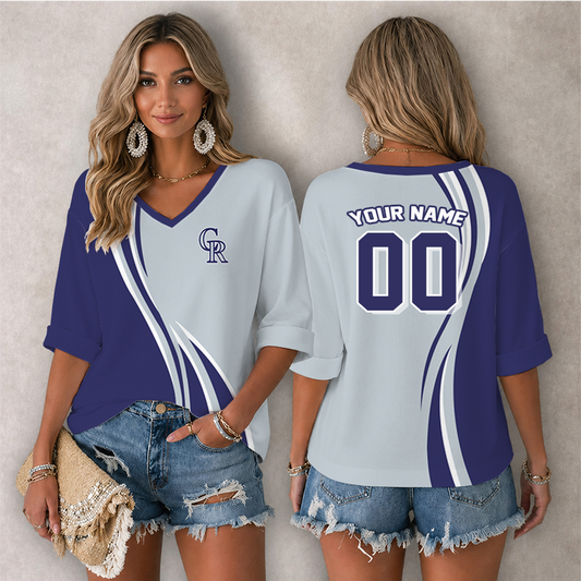 LIMITED EDITION - NEW CUSTOMIZED MLB30 COR COLORADO ROCKIES WOMEN'S HEART V-NECK LONG SLEEVE SHIRT
