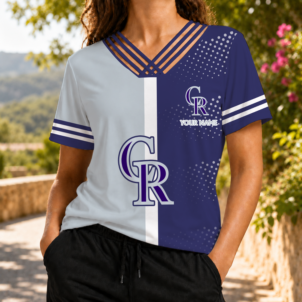LIMITED EDITION - NEW CUSTOMIZED MLB30 COR COLORADO ROCKIES V-NECK SHIRT