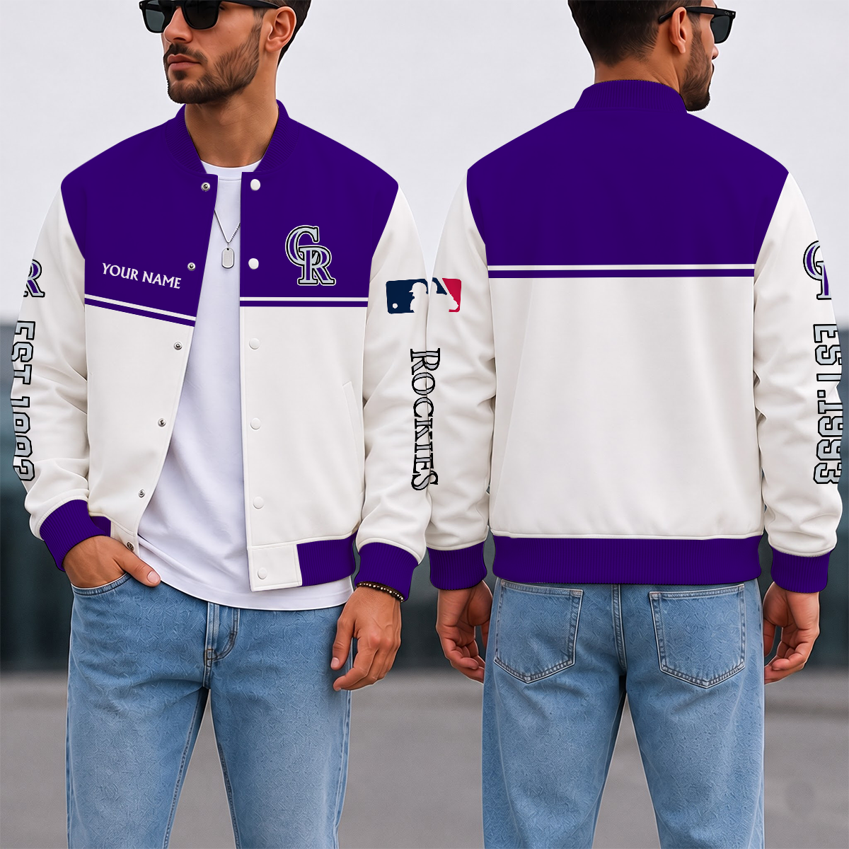 SPECIAL EDITION - NEW CUSTOMIZED MLB30 COR COLORADO ROCKIES SATIN VARSITY & BASEBALL JACKET