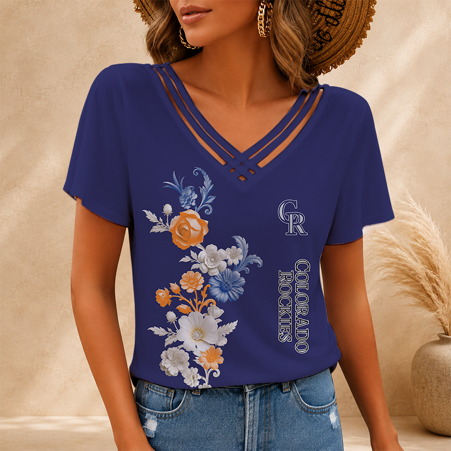 [FLASH SALE] NEW CUSTOMIZED MLB30 COR COLORADO ROCKIES V-NECK SHIRT