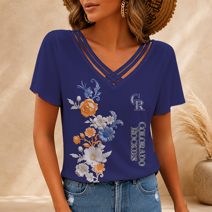 [FLASH SALE] NEW CUSTOMIZED MLB30 COR COLORADO ROCKIES V-NECK SHIRT