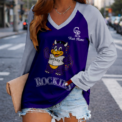 LIMITED EDITION - NEW CUSTOMIZED MLB30 COR COLORADO ROCKIES WOMEN'S V-NECK LONG SLEEVED SHIRT