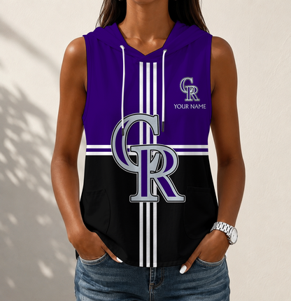 LIMITED EDITION - NEW CUSTOMIZED MLB30 COR COLORADO ROCKIES WOMEN'S SLEEVELESS HOODED POCKET TANK TOP