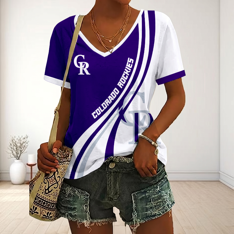 LIMITED EDITION - NEW CUSTOMIZED MLB30 COR COLORADO ROCKIES V-NECK FEMALE SHIRT