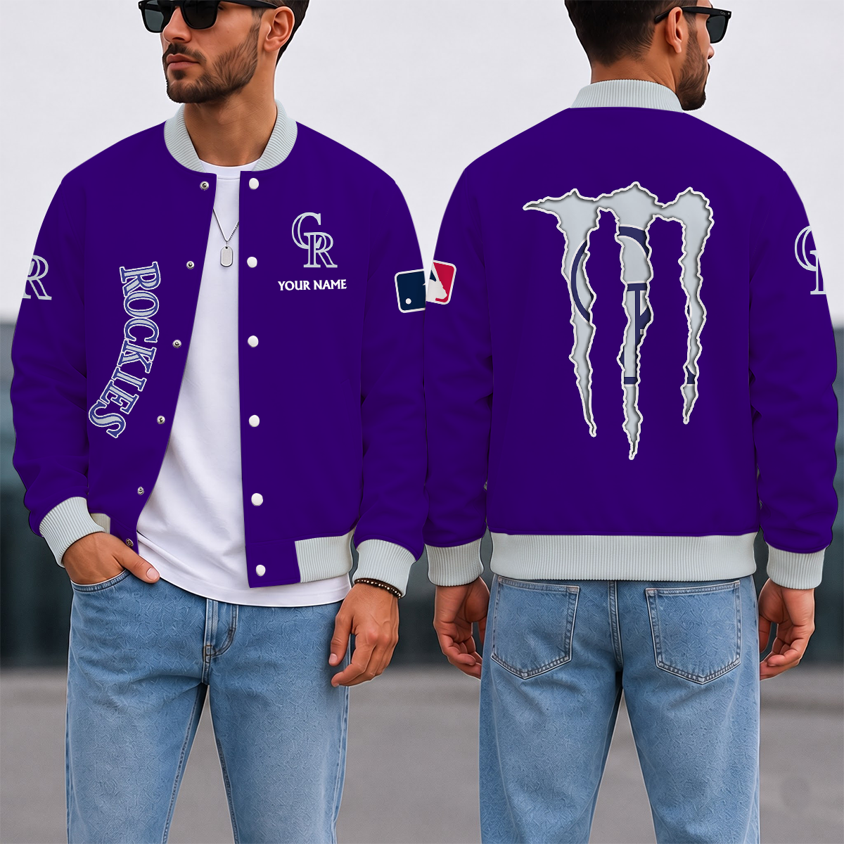 SPECIAL EDITION - NEW CUSTOMIZED MLB30 COR COLORADO ROCKIES SATIN VARSITY & BASEBALL JACKET