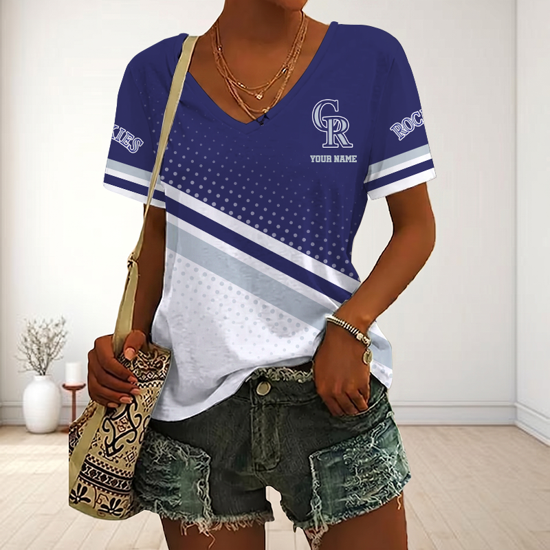 LIMITED EDITION - NEW CUSTOMIZED MLB30 COR COLORADO ROCKIES V-NECK FEMALE SHIRT