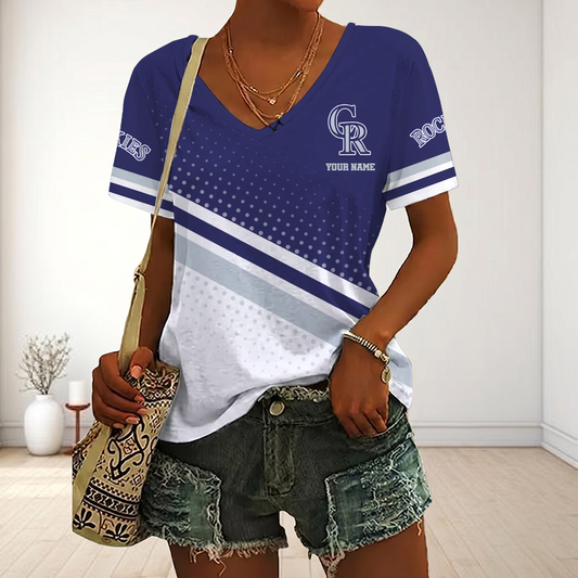LIMITED EDITION - NEW CUSTOMIZED MLB30 COR COLORADO ROCKIES V-NECK FEMALE SHIRT