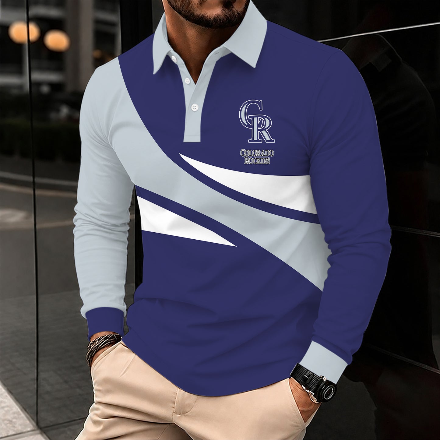 [FLASH SALE] NEW CUSTOMIZED MLB30 COR COLORADO ROCKIES MEN'S LONG SLEEVE POLO