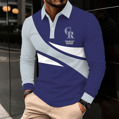 [FLASH SALE] NEW CUSTOMIZED MLB30 COR COLORADO ROCKIES MEN'S LONG SLEEVE POLO
