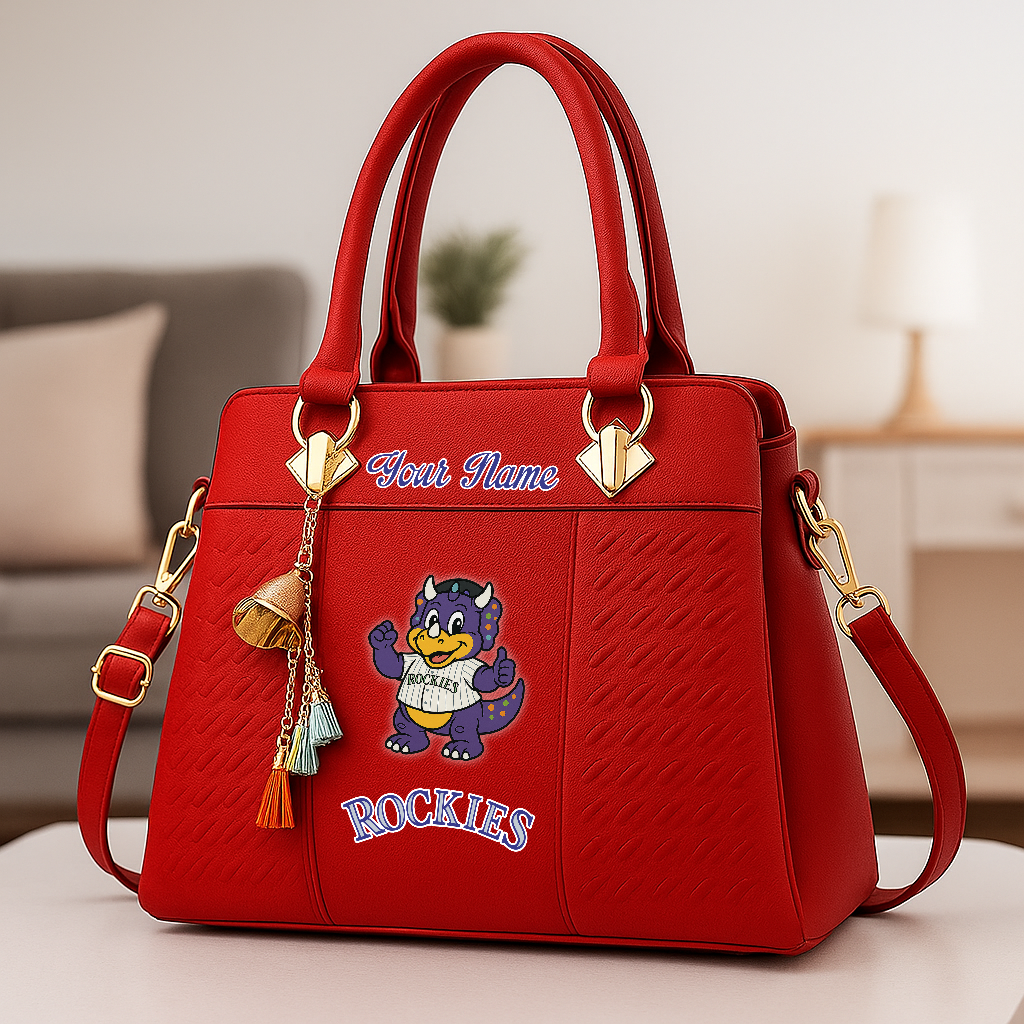 LIMITED EDITION - NEW CUSTOMIZED MLB30 COR COLORADO ROCKIES ZIP HANDBAG MULTICOLOR