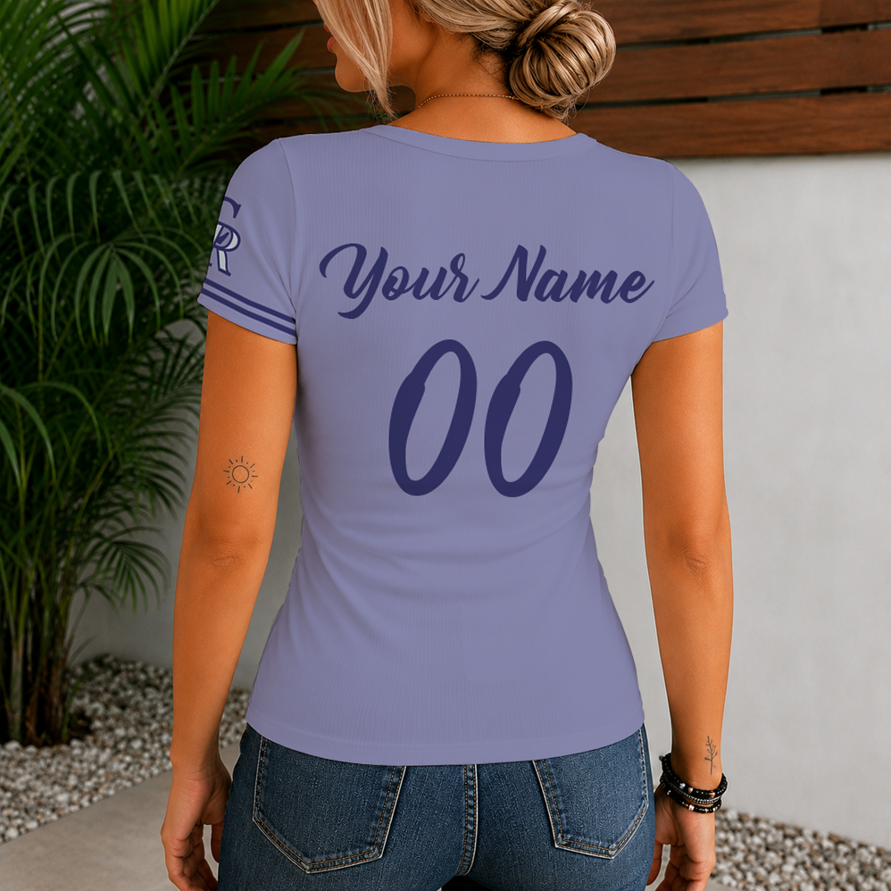 [FLASH SALE] NEW CUSTOMIZED MLB30 COR COLORADO ROCKIES WOMEN'S SHORT SLEEVE HENLEY T-SHIRT