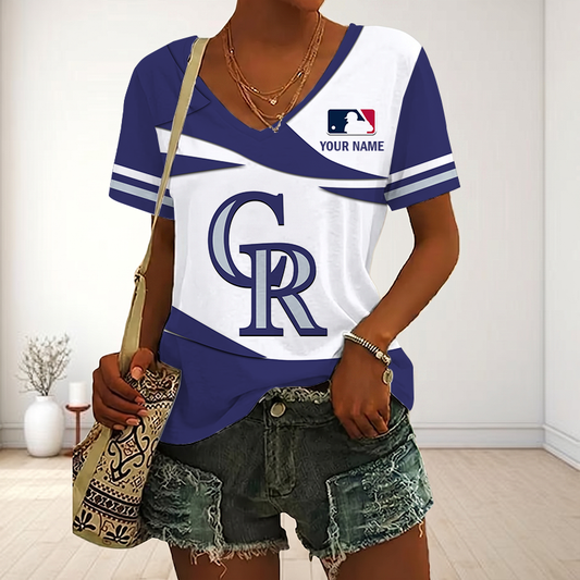 LIMITED EDITION - NEW CUSTOMIZED MLB30 COR COLORADO ROCKIES V-NECK FEMALE SHIRT
