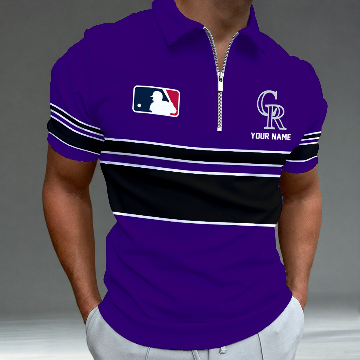 [FLASH SALE] NEW CUSTOMIZED MLB30 COR COLORADO ROCKIES ZIP POLO SHIRT