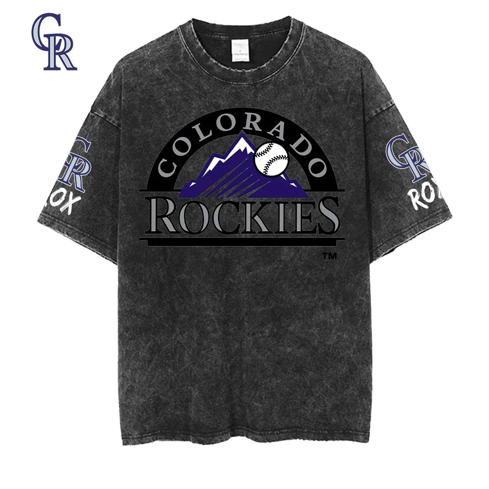 [FLASH SALE] NEW CUSTOMIZED MLB30 COR COLORADO ROCKIES MULTICOLOR WASHED TEE