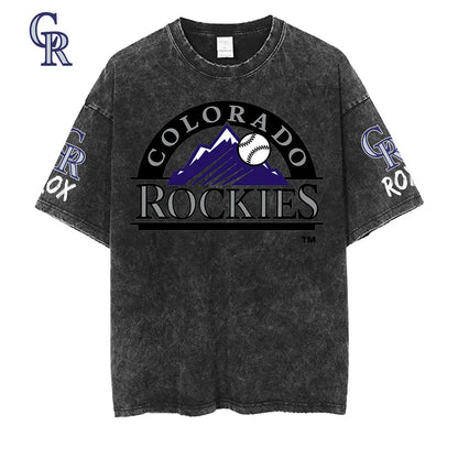 [FLASH SALE] NEW CUSTOMIZED MLB30 COR COLORADO ROCKIES MULTICOLOR WASHED TEE