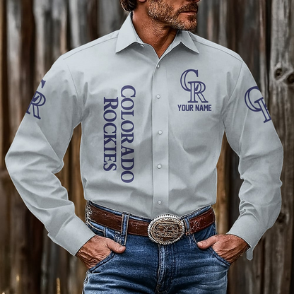 LIMITED EDITION - NEW CUSTOMIZED MLB30 COR COLORADO ROCKIES MEN'S LONG SLEEVE BUTTON-UP SHIRT