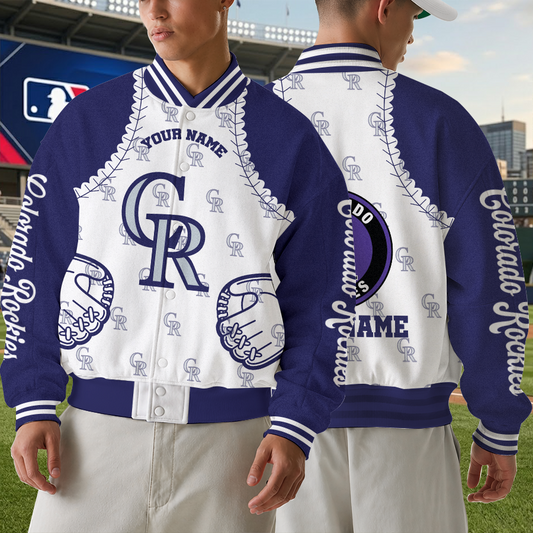 LIMITED EDITION - NEW CUSTOMIZED MLB30 COR COLORADO ROCKIES SATIN VARSITY & BASEBALL JACKET
