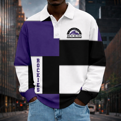 LIMITED EDITION - NEW CUSTOMIZED MLB30 COR COLORADO ROCKIES MEN LONG SLEEVE POLO