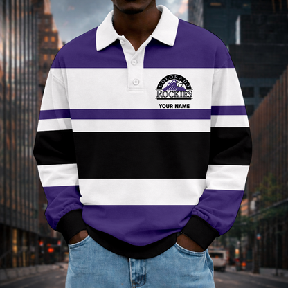 LIMITED EDITION - NEW CUSTOMIZED MLB30 COR COLORADO ROCKIES MEN LONG SLEEVE POLO