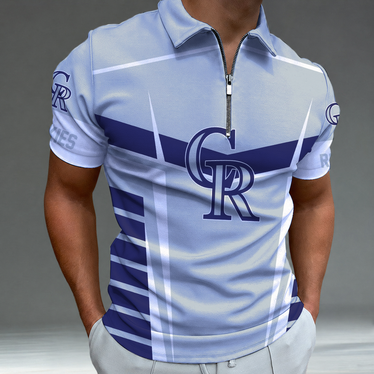 LIMITED EDITION - NEW CUSTOMIZED MLB30 COR COLORADO ROCKIES ZIP POLO SHIRT