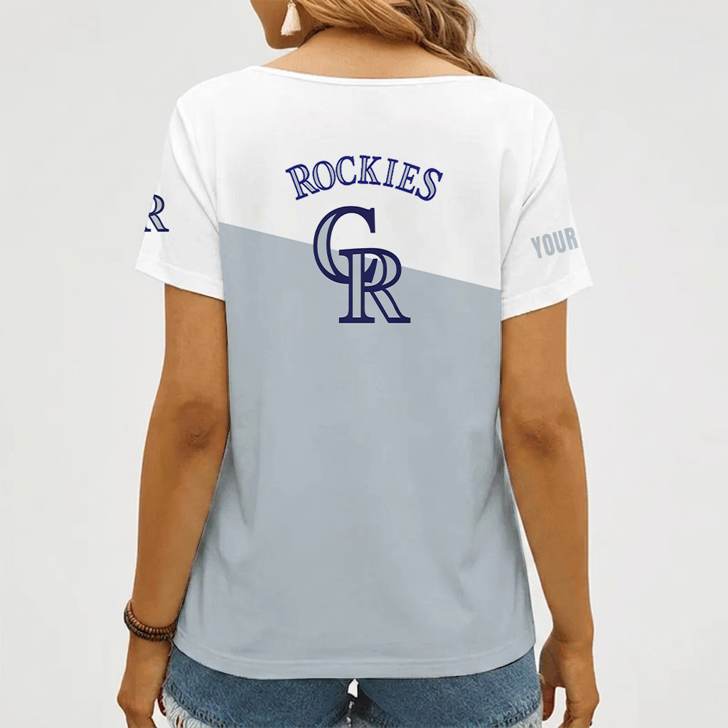 [FLASH SALE] NEW CUSTOMIZED MLB30 COR COLORADO ROCKIES V-NECK FEMALE SHIRT