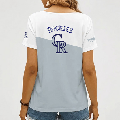 [FLASH SALE] NEW CUSTOMIZED MLB30 COR COLORADO ROCKIES V-NECK FEMALE SHIRT