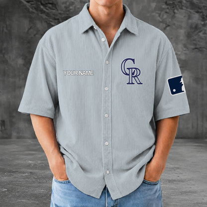[FLASH SALE] NEW CUSTOMIZED MLB30 COR COLORADO ROCKIES SEERSUCKER BUTTON SHIRT