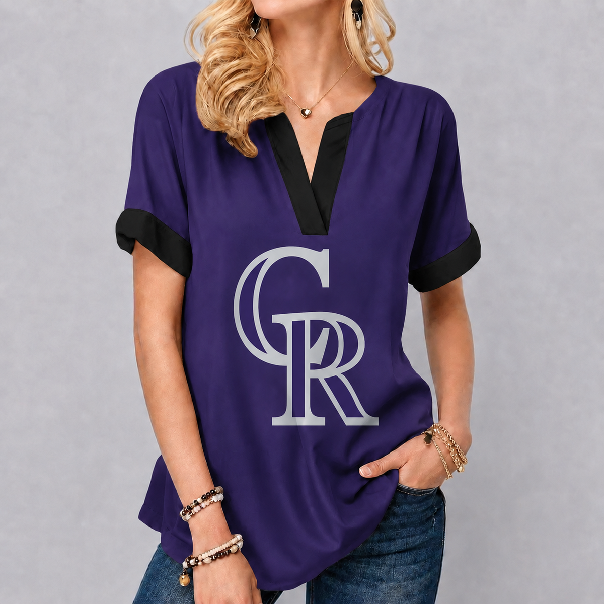 LIMITED EDITION - NEW CUSTOMIZED MLB30 COR COLORADO ROCKIES V-NECK FEMALE SHIRT