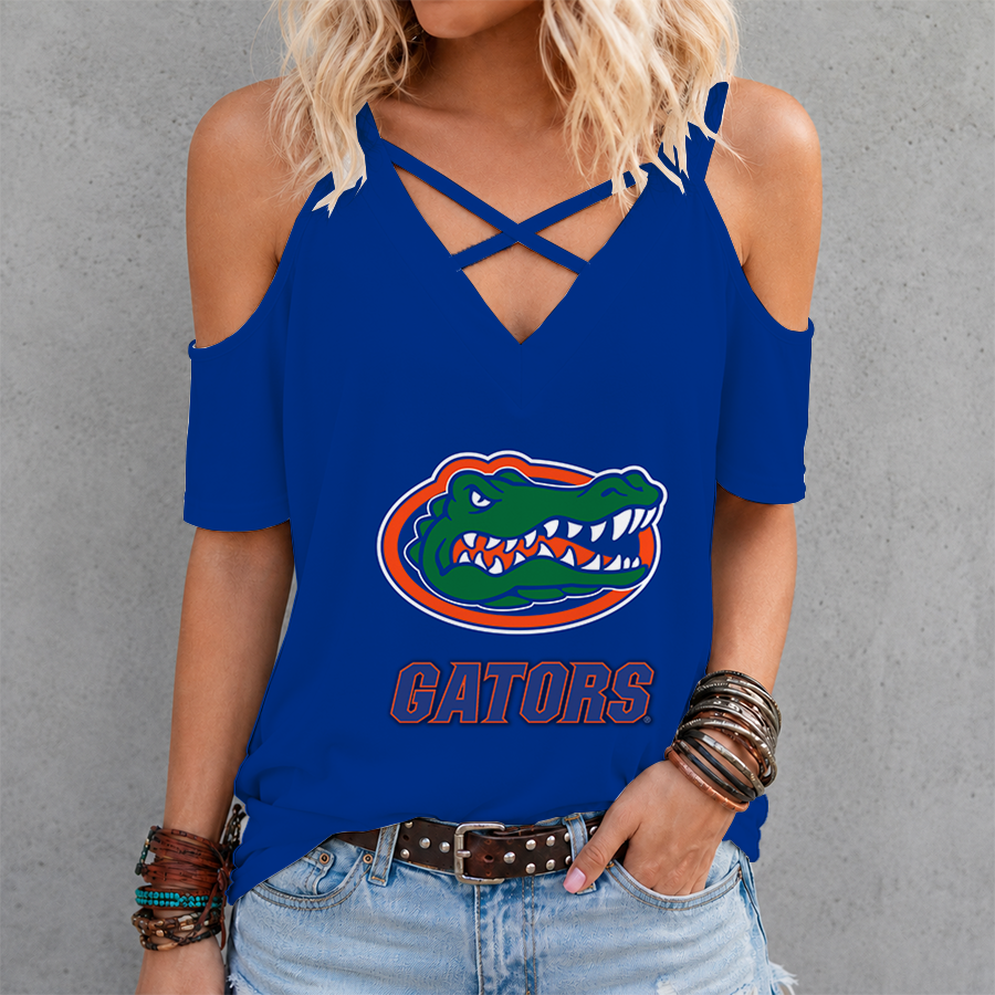 [FAN FAVORITE] NEW CUSTOMIZED NCAA FBS30 FLG FLORIDA GATORS CRISS CROSS V-NECK TOP