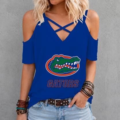 [FAN FAVORITE] NEW CUSTOMIZED NCAA FBS30 FLG FLORIDA GATORS CRISS CROSS V-NECK TOP