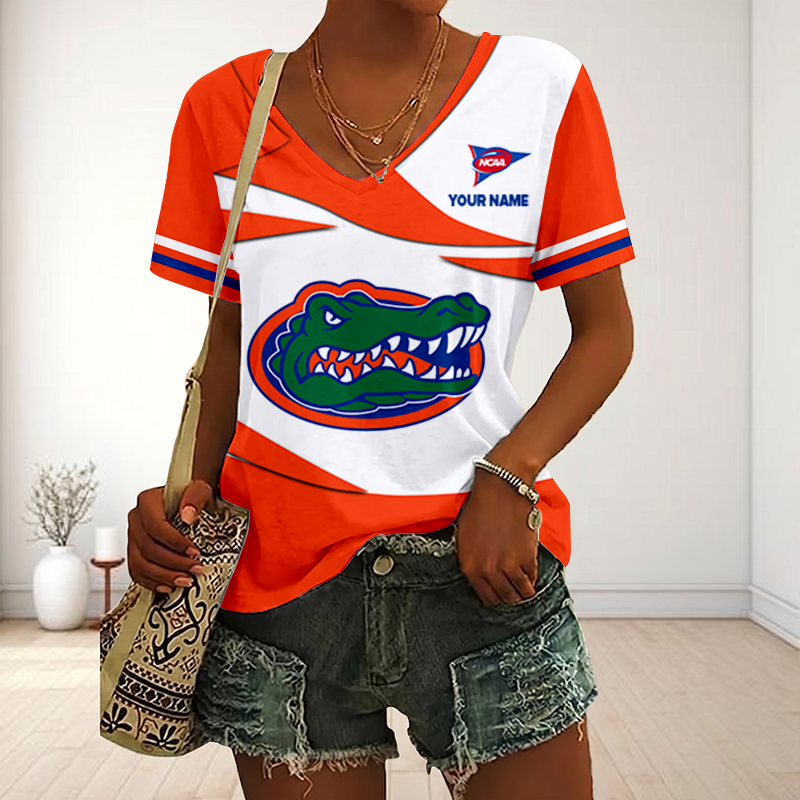 LIMITED DROP - NEW CUSTOMIZED | NCAA FBS30 FLG FL GATORS V-NECK FEMALE SHIRT