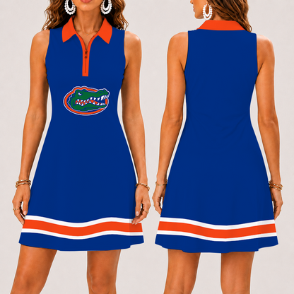 [FAN FAVORITE] NEW CUSTOMIZED NCAA FBS30 FLG FLORIDA GATORS WOMEN'S ZIP SLEEVELESS POLO DRESS