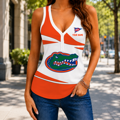 LIMITED EDITION - NEW CUSTOMIZED NCAA FBS30 FLG FLORIDA GATORS WOMEN'S V-NECK TANK TOP