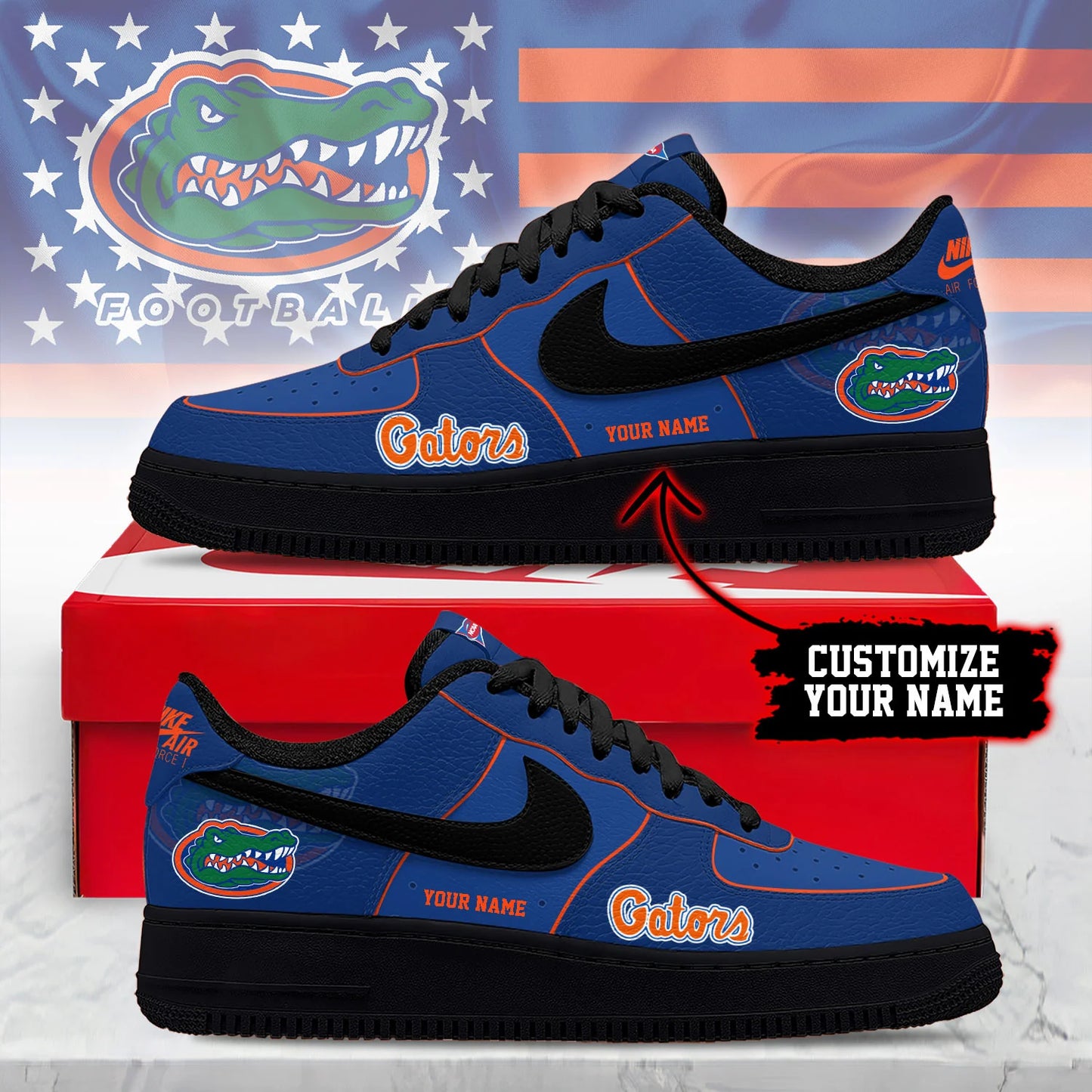 ELITE EDITION - NEW CUSTOMIZED NCAA FBS30 FLG FLORIDA GATORS AF1 SHOES