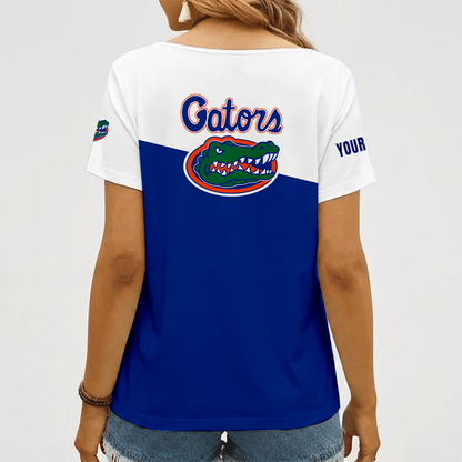 [FAN FAVORITE] NEW CUSTOMIZED NCAA FBS30 FLG FLORIDA GATORS V-NECK FEMALE SHIRT