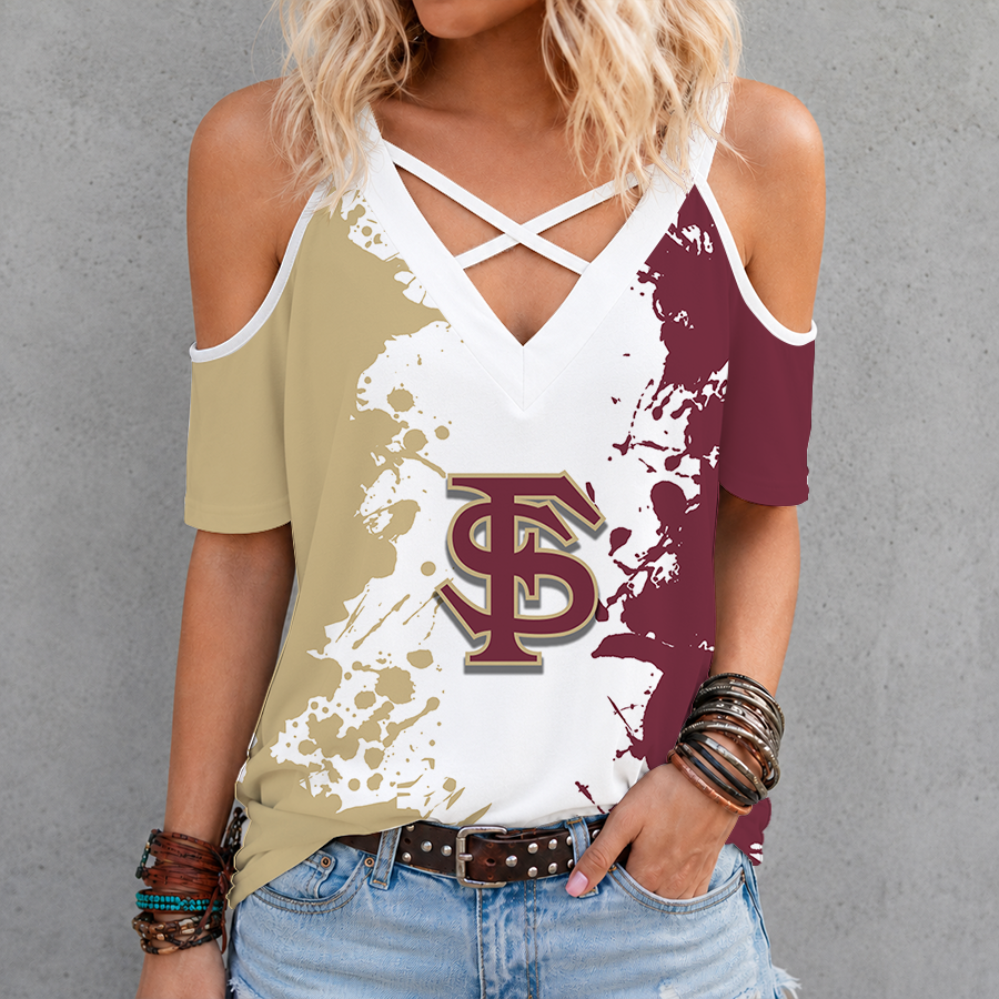 [FAN FAVORITE] NEW CUSTOMIZED NCAA CWS30 FLS FLORIDA STATE SEMINOLES CRISS CROSS V-NECK TOP