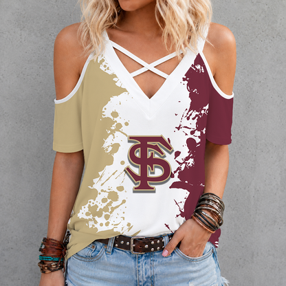 [FAN FAVORITE] NEW CUSTOMIZED NCAA CWS30 FLS FLORIDA STATE SEMINOLES CRISS CROSS V-NECK TOP