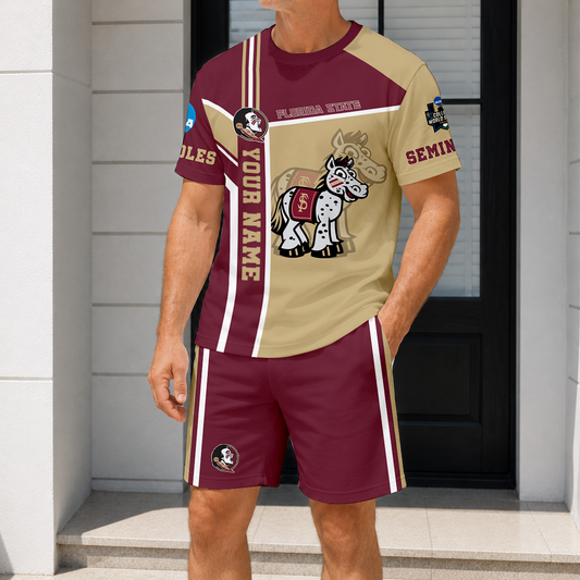 ELITE EDITION - NEW CUSTOMIZED NCAA CWS30 FLS FLORIDA STATE SEMINOLES T-SHIRT & SHORT PANTS SET