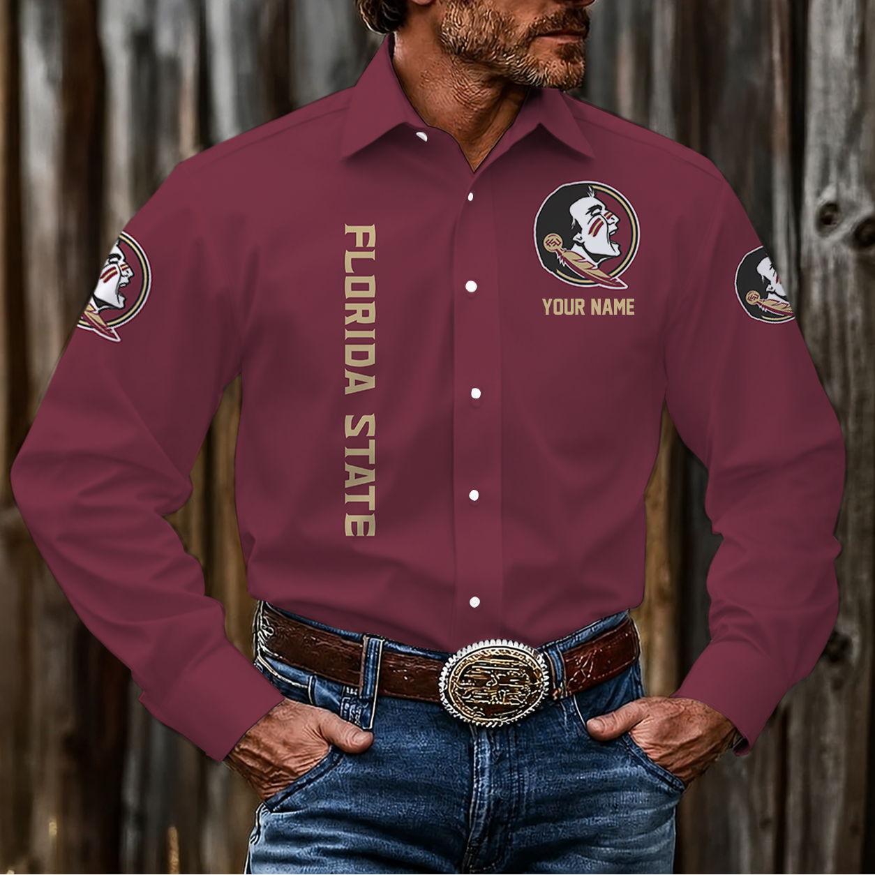 LIMITED EDITION - NEW CUSTOMIZED NCAA CWS30 FLS FLORIDA STATE SEMINOLES MEN'S LONG SLEEVE BUTTON-UP SHIRT