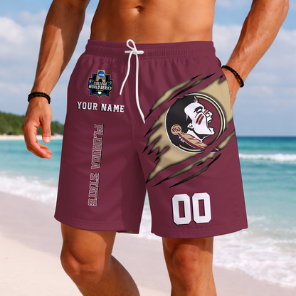LIMITED EDITION - NEW CUSTOMIZED NCAA CWS30 FLS FLORIDA STATE SEMINOLES SHORT PANTS